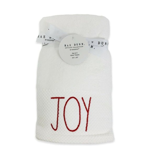 Rae Dunn Other - Rae Dunn JOY Hand Towels White with Red Set Of 2